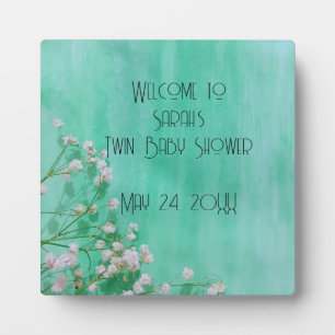 White Floral Babies in Bloom Twins Baby Shower  Plaque