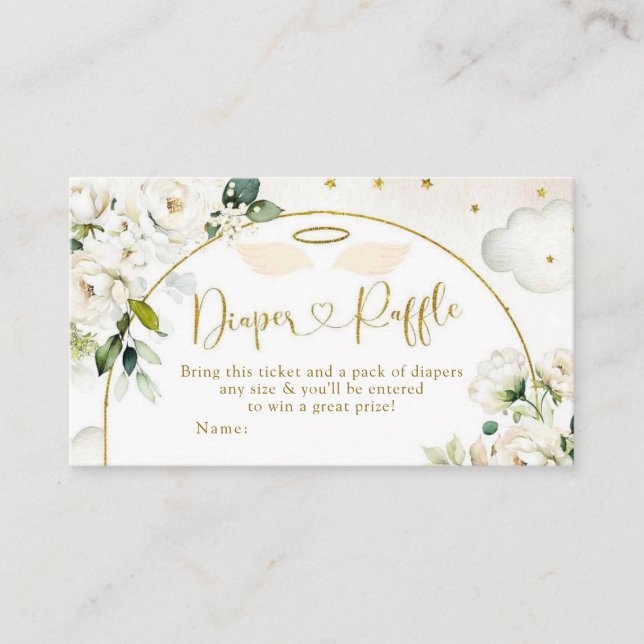 White Floral Baby Heaven Sent Diaper Raffle Enclosure Card (Front)
