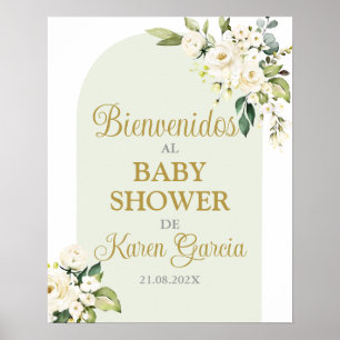 White Floral Baby Shower Boy Spanish Welcome Sign