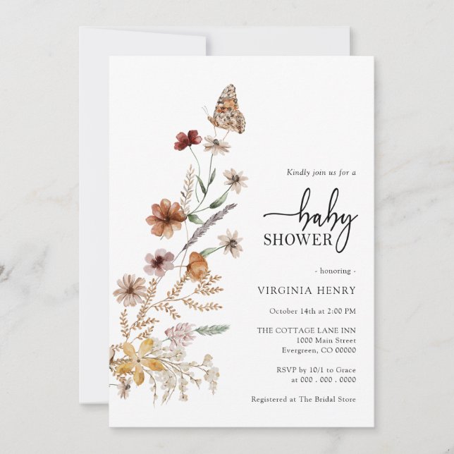 White Floral Baby Shower Invitation (Front)