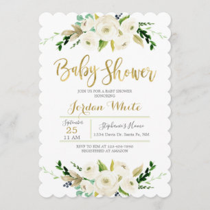 White floral baby shower invitation