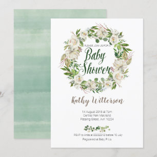 White Floral baby shower invitation card