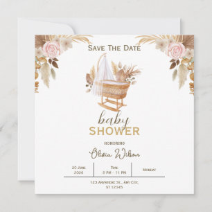 White Floral Baby Shower Save The Date Card