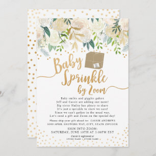 White Floral Baby Sprinkle by ZOOM baby shower Invitation