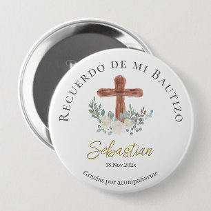 White floral Baptism 10 Cm Round Badge