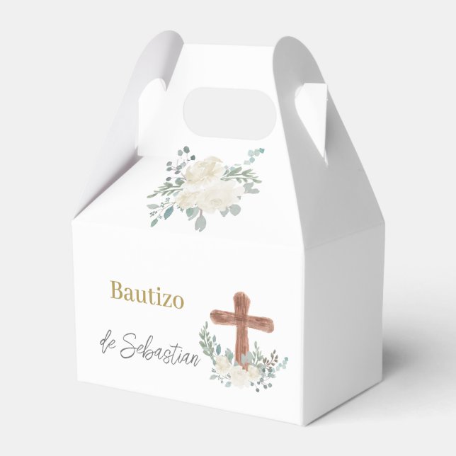 White floral Baptism Favour Box (Front Side)