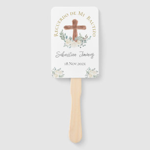 White floral Baptism Hand Fan