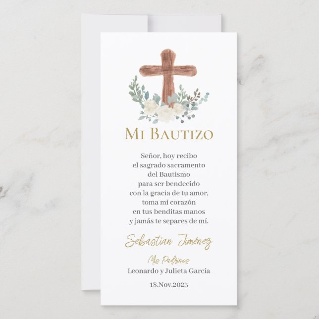 White floral Baptism Thank You Card (Front)