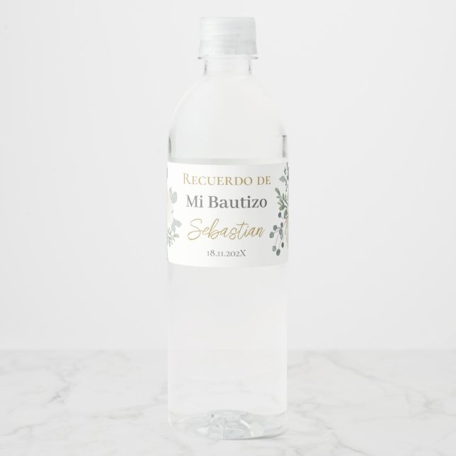 White floral Baptism Water Bottle Label (Front)