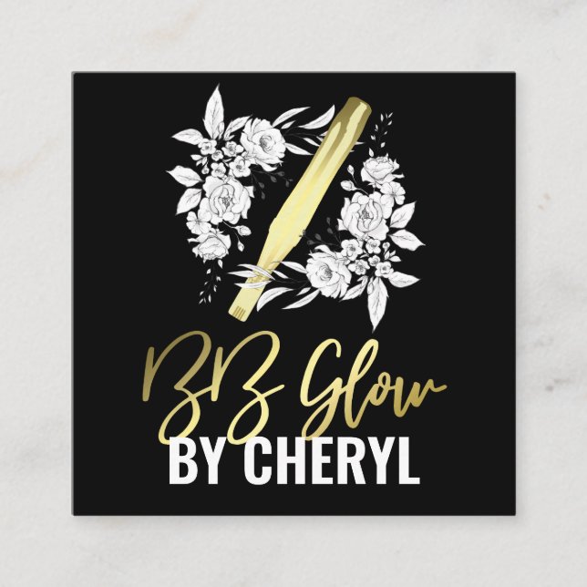 White Floral BB Glow Treatment Square Business Card (Front)