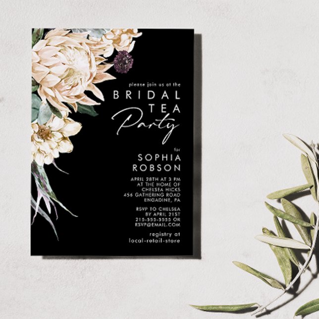 White Floral | Black Bridal Tea Party Invitation (Creator Uploaded)