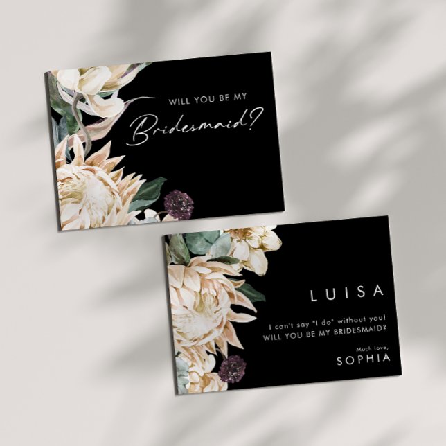 White Floral | Black Bridesmaid Proposal Invitation (Creator Uploaded)