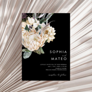 White Floral   Black Casual Wedding Invitation