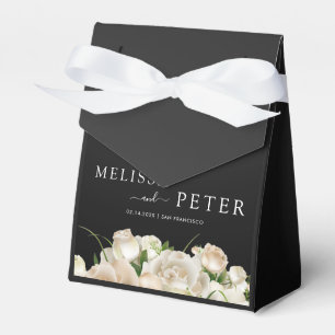White Floral Black Elegant Minimalist Wedding Favour Box