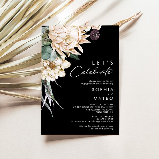 White Floral | Black Let's Celebrate Invitation (Creator Uploaded)
