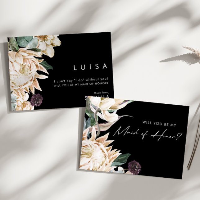 White Floral Black | Maid Of Honour Proposal Card (Creator Uploaded)