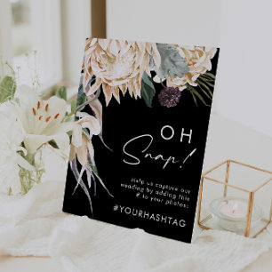 White Floral Black Oh Snap Hashtag Sign