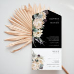 White Floral | Black Photo Seal And Send All In One Invitation<br><div class="desc">We designed this White Floral | Black Photo Seal and Send All in One Invitation to complete your rustic dark tropical wedding. With its bohemian watercolor greenery to its modern boho winter flowers, including protea, dahlia, and dried lotus, the design is sure to set off your moody, minimalist black and...</div>