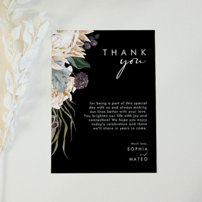 White Floral | Black Reception Thank You Card (Creator Uploaded)