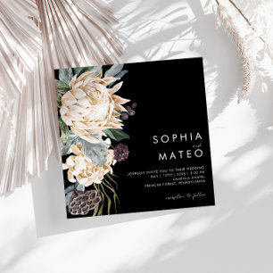 White Floral   Black Square Wedding Invitation