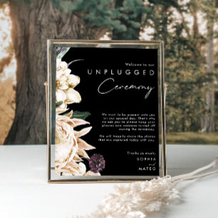 White Floral Black Unplugged Ceremony Poster