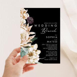 White Floral   Black Wedding Brunch Invitation