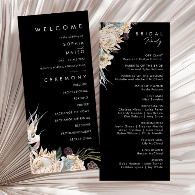 White Floral | Black Wedding Program Programme (Creator Uploaded)