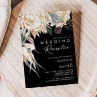 White Floral | Black Wedding Reception Invitation
