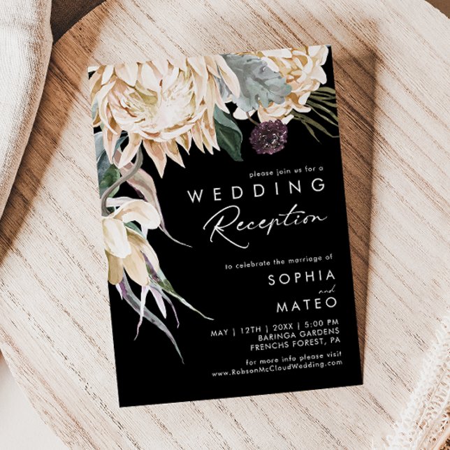 White Floral | Black Wedding Reception Invitation (Creator Uploaded)