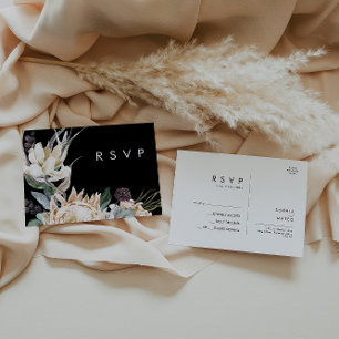 White Floral   Black Wedding RSVP Postcard