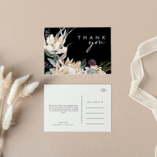 White Floral Black Wedding Thank You Postcard