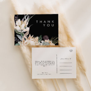 White Floral Black Wedding Thank You Postcard