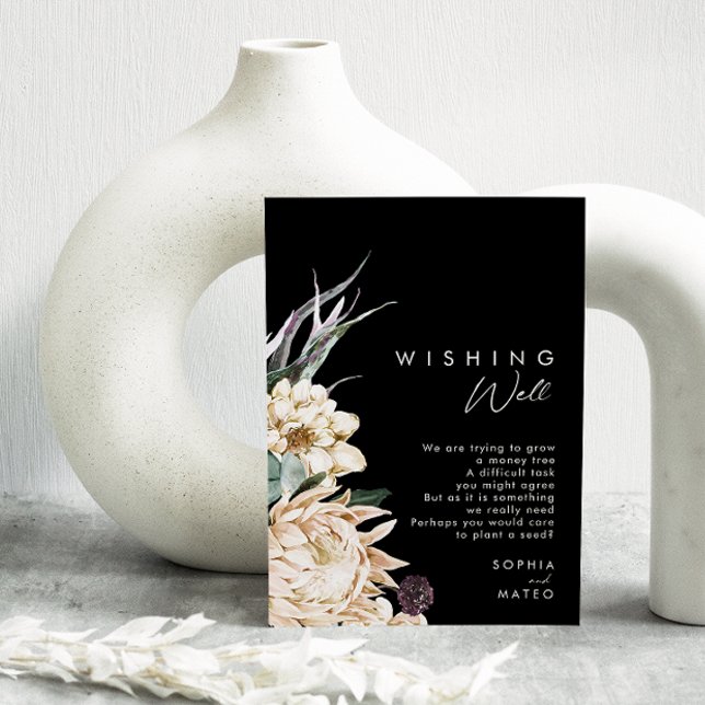 White Floral | Black Wedding Wishing Well Enclosure Card (Creator Uploaded)