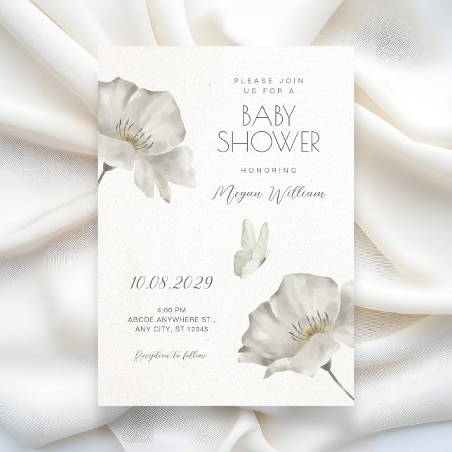 White floral bloom baby shower invitation (Creator Uploaded)