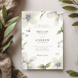 White floral bloom elegant wedding invitation