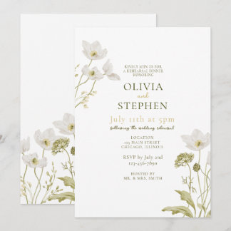White Floral Blooming Rehearsal Dinner Invitation