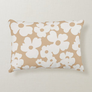 White Floral Blooms Modern Retro Home Decor Decorative Cushion