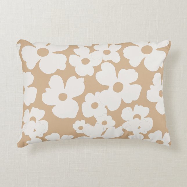 White Floral Blooms Modern Retro Home Decor  Decorative Cushion (Front)