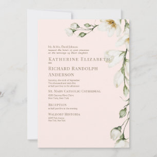 White Floral Blush & Gold Wedding Invitation