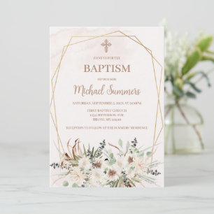White floral Boho Baptism Invitation