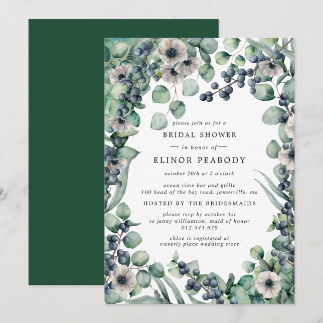 White Floral Boho Botanical Bridal Shower Invitation (Front/Back)
