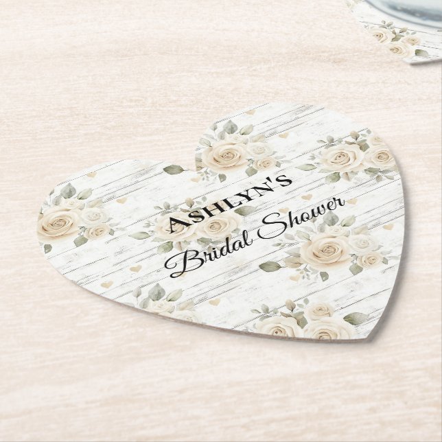 White Floral Boho Bridal Shower Paper Coaster (Angled)