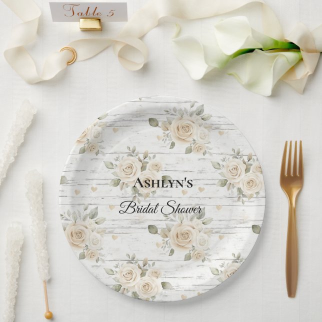 White Floral Boho Bridal Shower Paper Plate (Wedding)