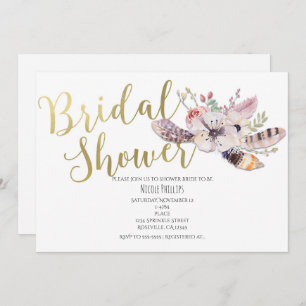 White Floral Boho Gold Bridal Shower Invitations