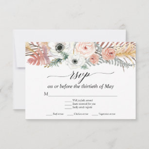 White Floral Boho Pampas Grass Tropical Palm RSVP