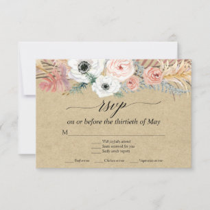 White Floral Boho Pampas Grass Tropical Palm RSVP
