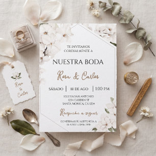 White Floral Boho Spanish Wedding Invitation
