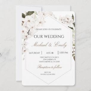 White Floral Boho Wedding Invitation