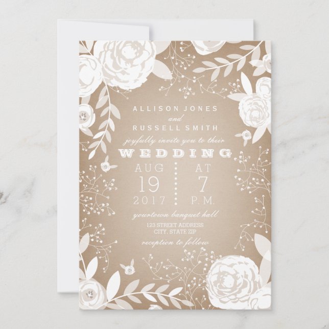 White Floral Border Cardstock Inspired Invitation (Front)