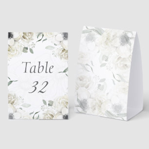White Floral Botanical Folded Wedding Table Number